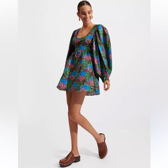 NWT La Double J Dolly Women's Floral Puff Sleeve A-Line Mini Dress Size XS - Picture 1 of 9